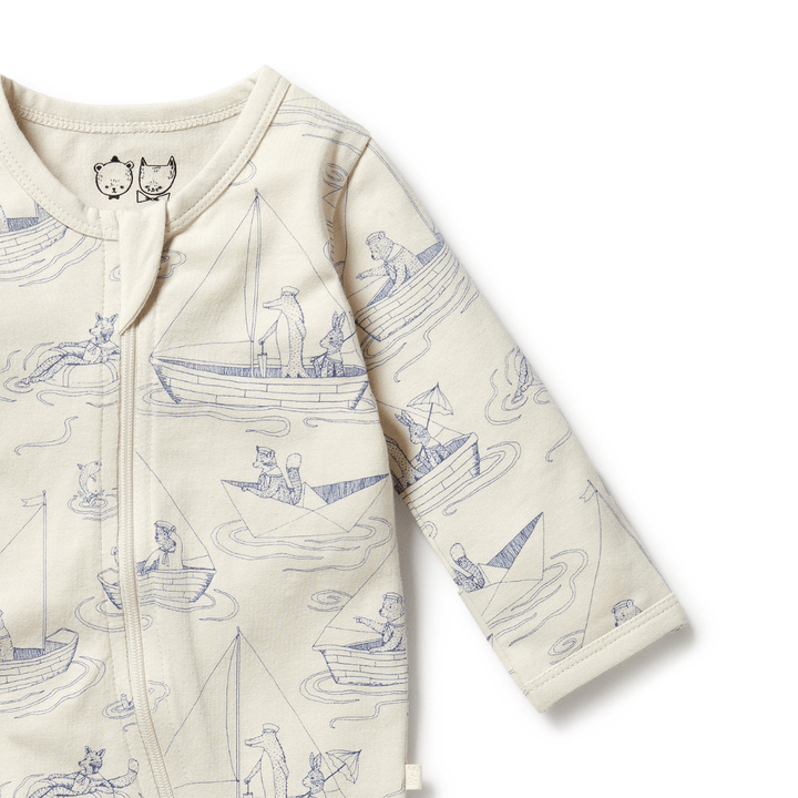 Close-Up-Of-Zip-And-Sleeve-Wilson-And-Frenchy-Organic-Pyjamas-Sail-Away-Naked-Baby-Eco-Boutique