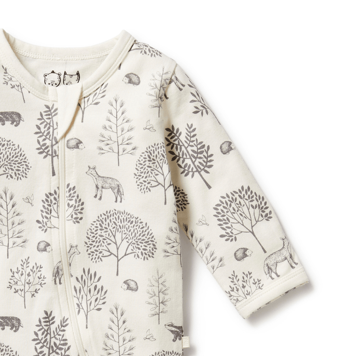 Close-Up-Of-Zip-And-Sleeve-Wilson-And-Frenchy-Organic-Pyjamas-Woodland-Naked-Baby-Eco-Boutique