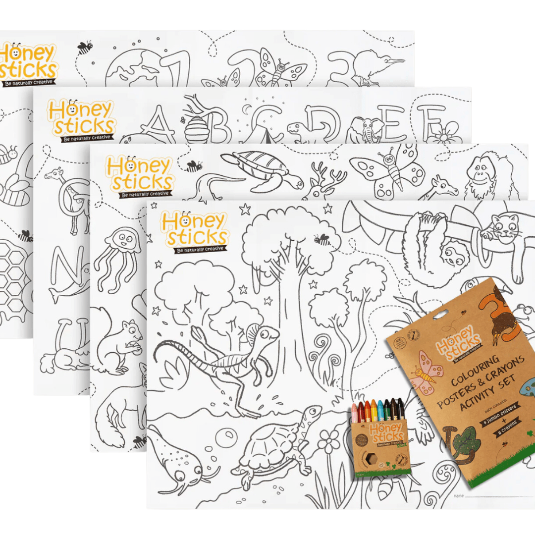 A Honeysticks creativity set with Jumbo Poster & Crayon Activity Set and pure beeswax crayons.