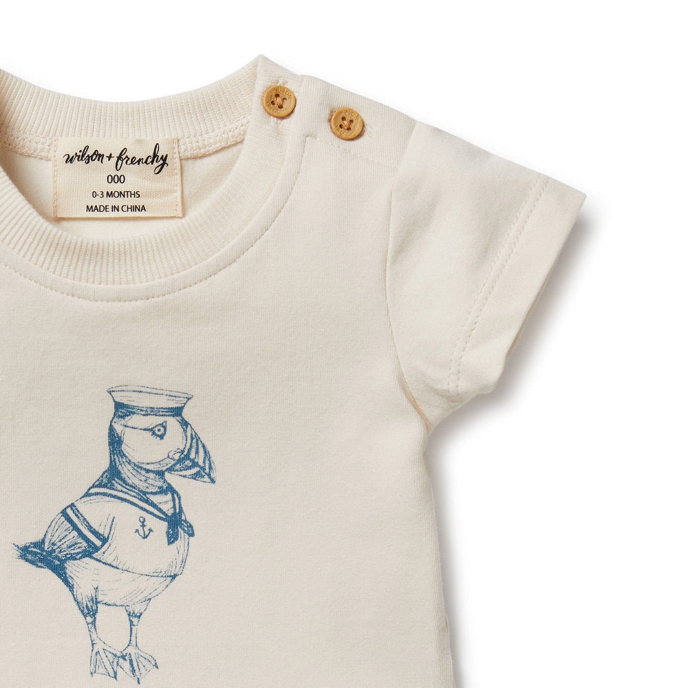 A Wilson & Frenchy Puffin Organic Tee featuring a sailor design, made from organic cotton blend.