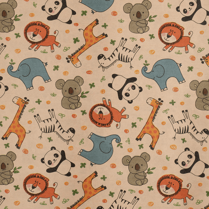 Product description: Giraffes, elephants, zebras and lions on a beige background. Perfect for wrapin gift wrap or greeting cards.