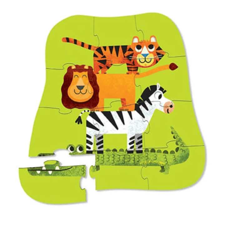A Crocodile Creek 12-Piece Mini Puzzle featuring a crocodile and tiger, perfect for toddlers. This Crocodile Creek 12-Piece Mini Puzzle is sure to provide hours of fun and entertainment.