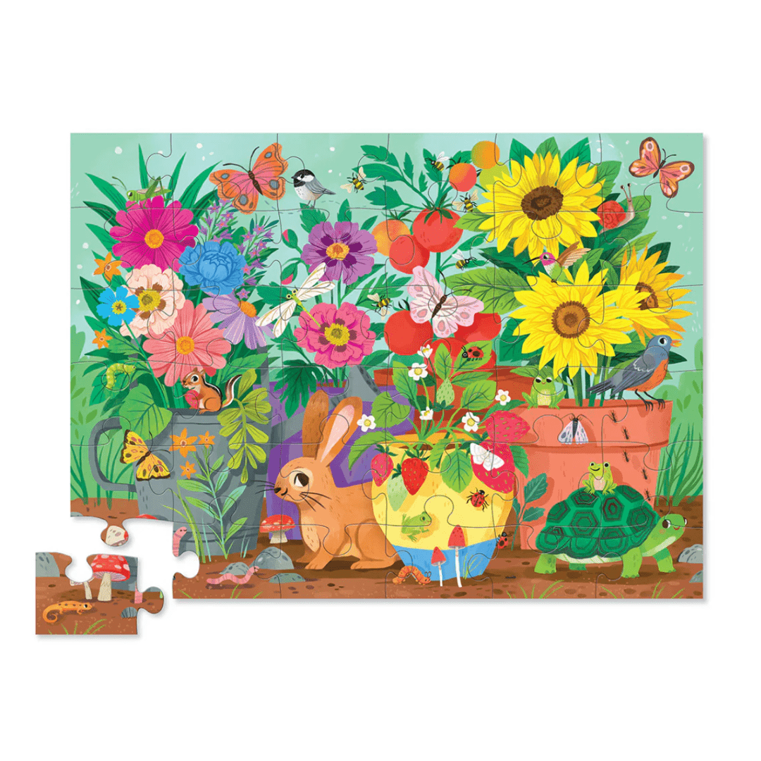 A Crocodile Creek 36-Piece Floor Puzzle (Multiple Variants) featuring flowers and animals in pots.