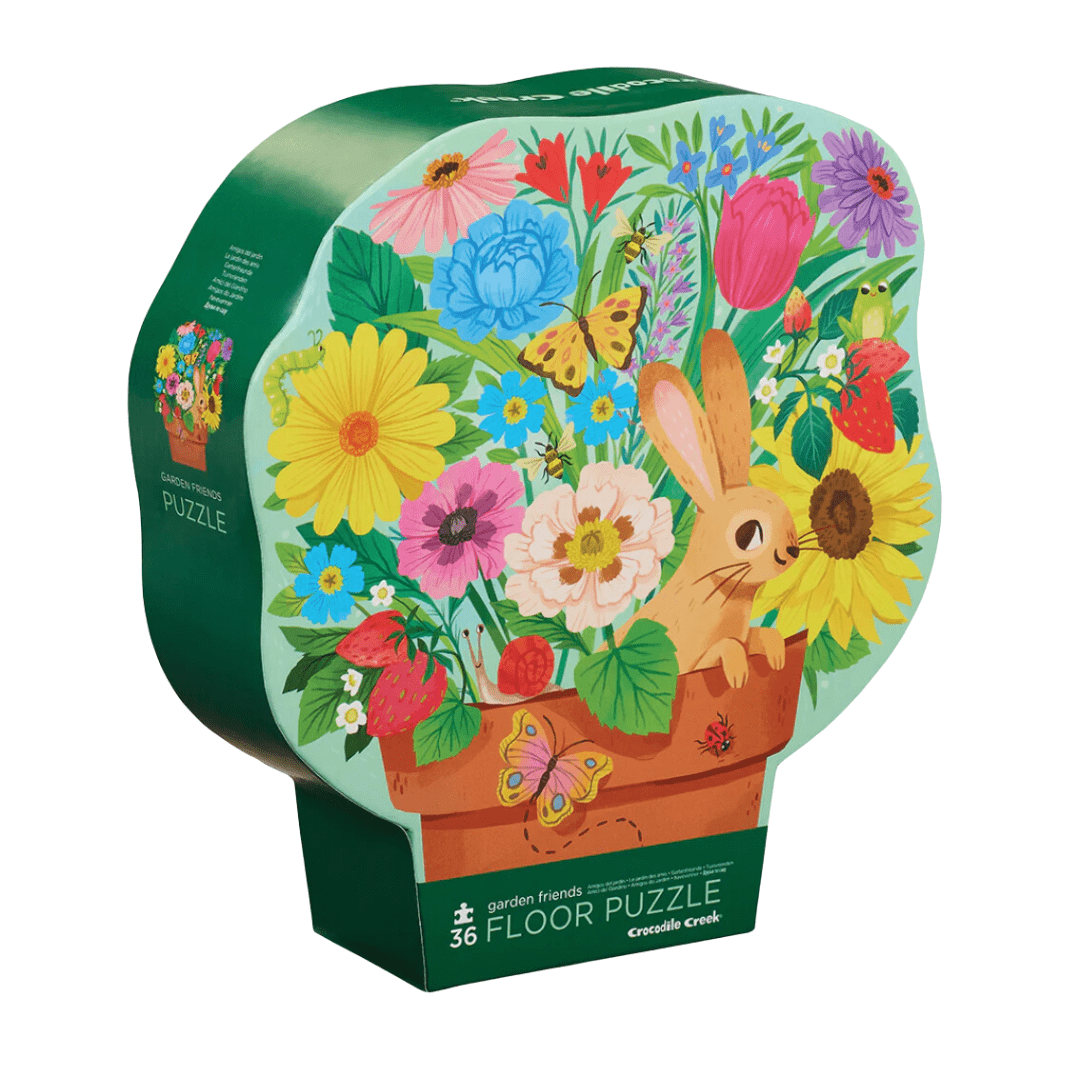 A Crocodile Creek 36-Piece Floor Puzzle (Multiple Variants) featuring a jigsaw floor puzzle with a bunny in a flower pot.