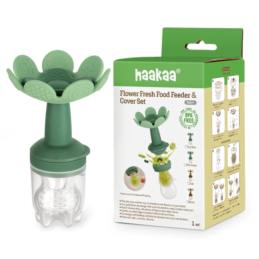 Haakaa-Flower-Fresh-Food-Baby-Feeder-Pea-Green-Naked-Baby-Eco-Boutique