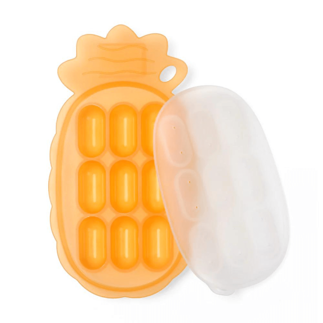 Haakaa-Silicone-Pineapple-Nibble-Tray-With-Label-Slot-Tangerine-Naked-Baby-Eco-Boutique