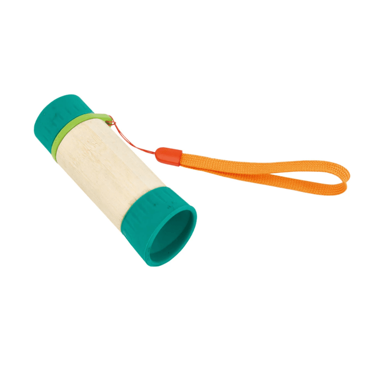 An eco-friendly wooden tube with the Hape Adjustable Telescope.