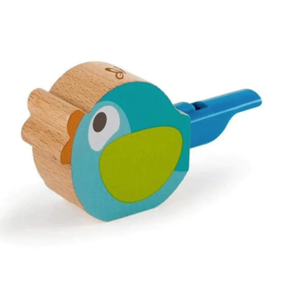 A Hape Bird-Call Whistle, perfect for outdoor play and mimicking bird calls.