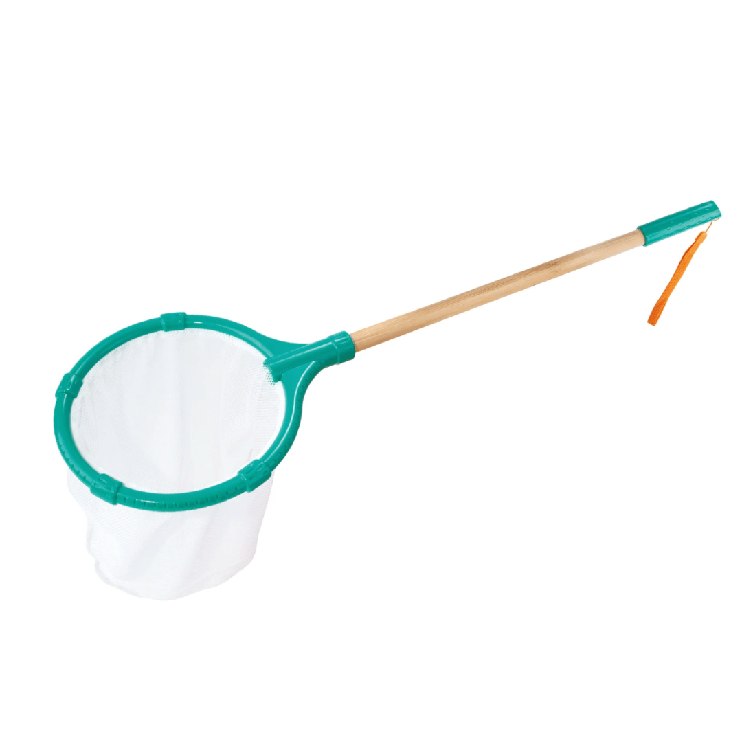 A sustainable Hape Butterfly Net with a lightweight wooden handle.