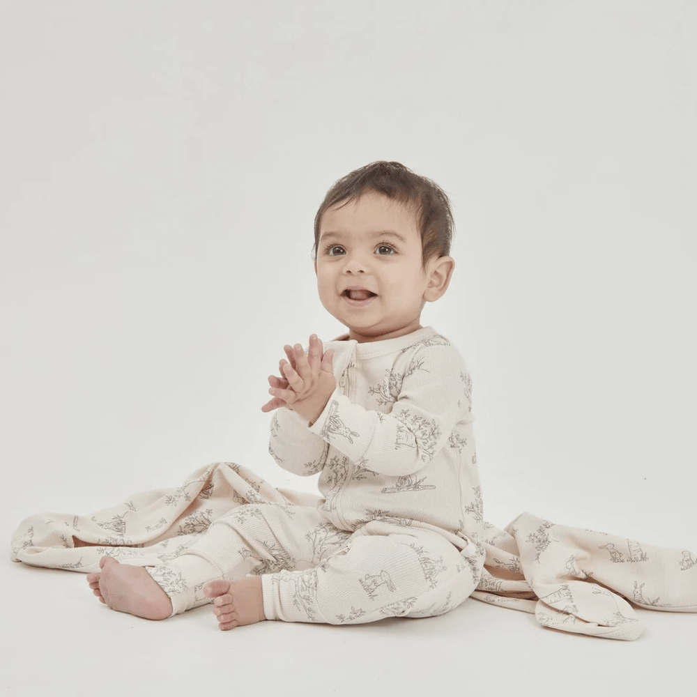 Happy-Baby-Wearing-Aster-And-Oak-Organic-Bunny-Luxe-Rib-Long-Sleeved-Zip-Romper-Naked-Baby-Eco-Boutique