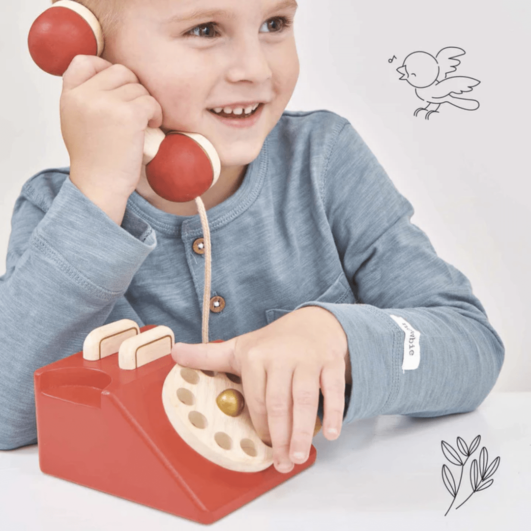 Happy-Boy-Playing-With-Le-Toy-Van-Vintage-Phone-Naked-Baby-Eco-Boutique