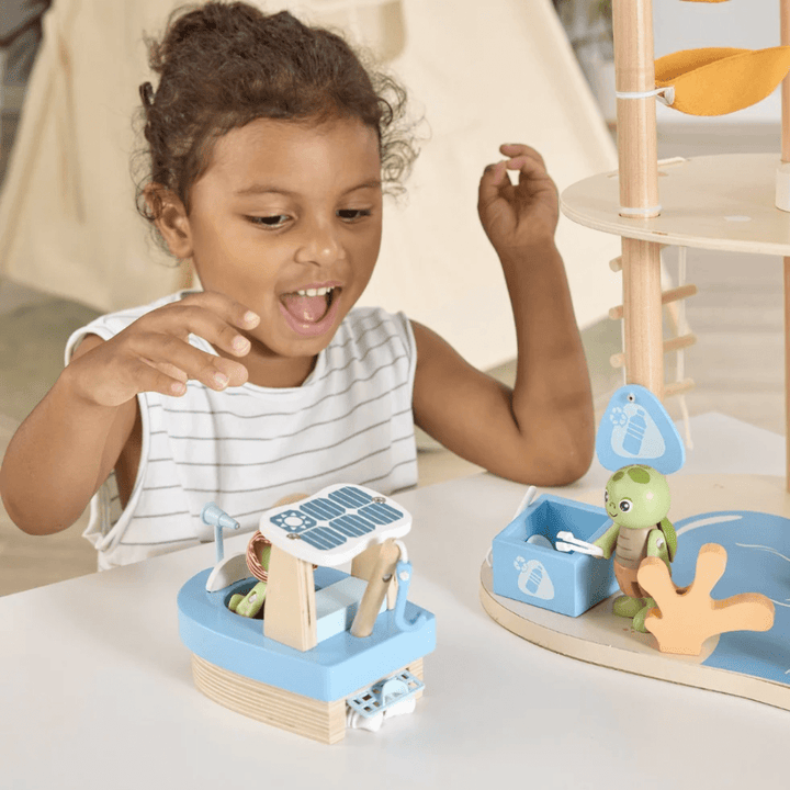 Play-Set-Up-With-Accessories-In-Hape-Green-Planet-Ocean-Rescue-Beach-House-Naked-Baby-Eco-Boutique