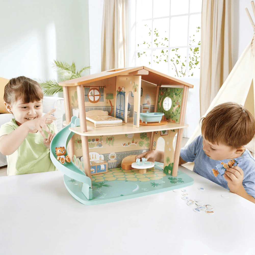 Happy-Kids-Playing-Together-With-Hape-Green-Planet-Tigers-Jungle-House-Naked-Baby-Eco-Boutique