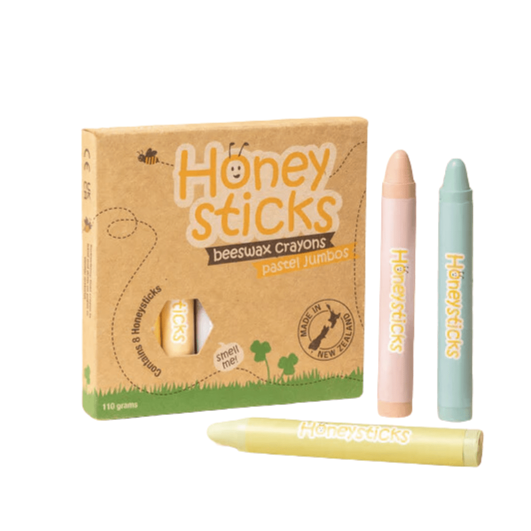 A box of Honeysticks Pastel Jumbo Beeswax Crayons.