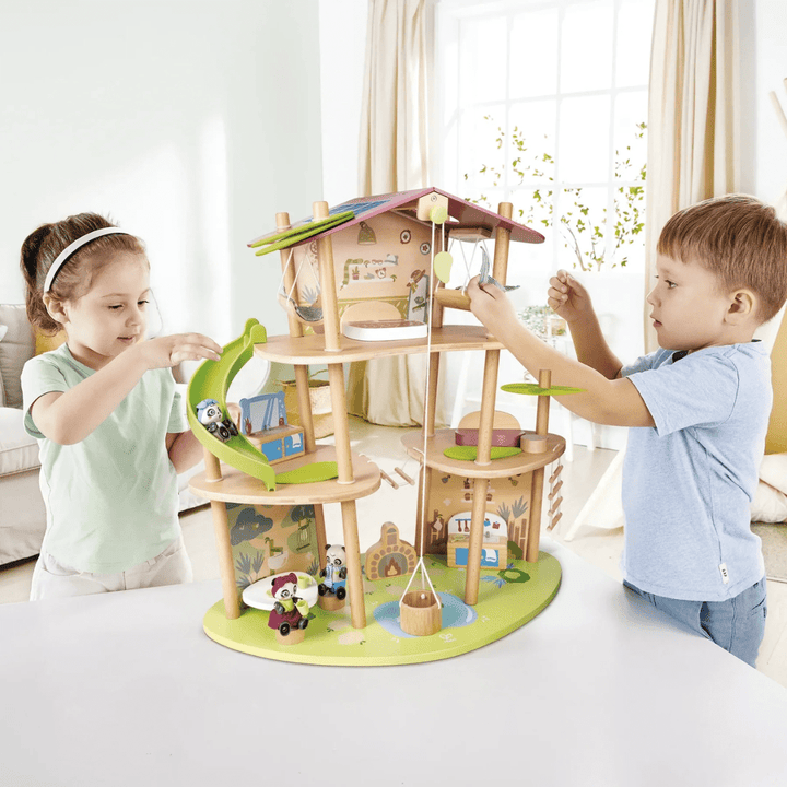 Kids-Playing-Together-With-Hape-Green-Planet-Pandas-Bamboo-House-Naked-Baby-Eco-Boutique