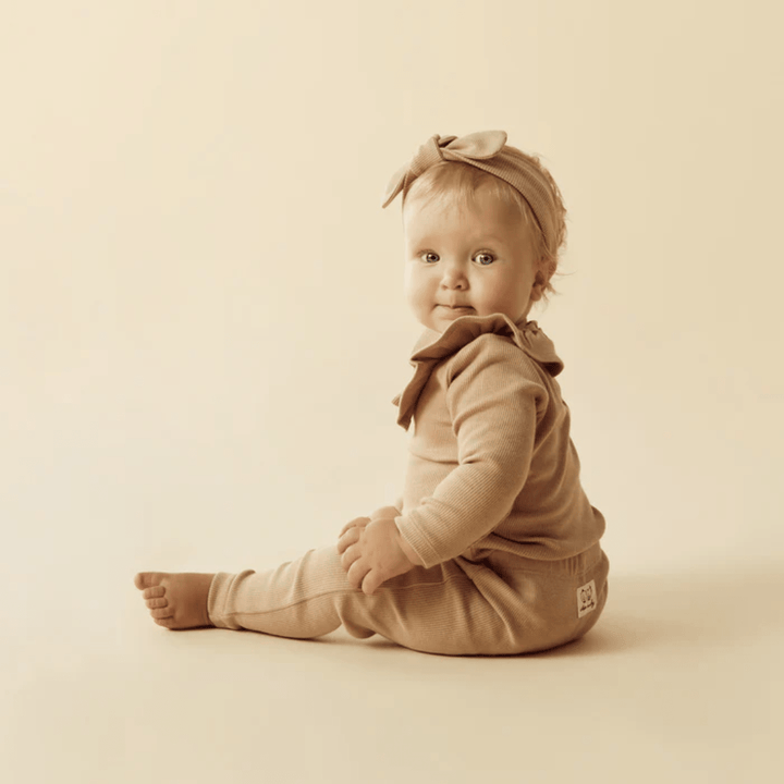 Little-Baby-Wearing-Wilson-And-Frenchy-Organic-Rib-Baby-Leggings-Fawn-With-Matching-Headband-Naked-Baby-Eco-Boutique