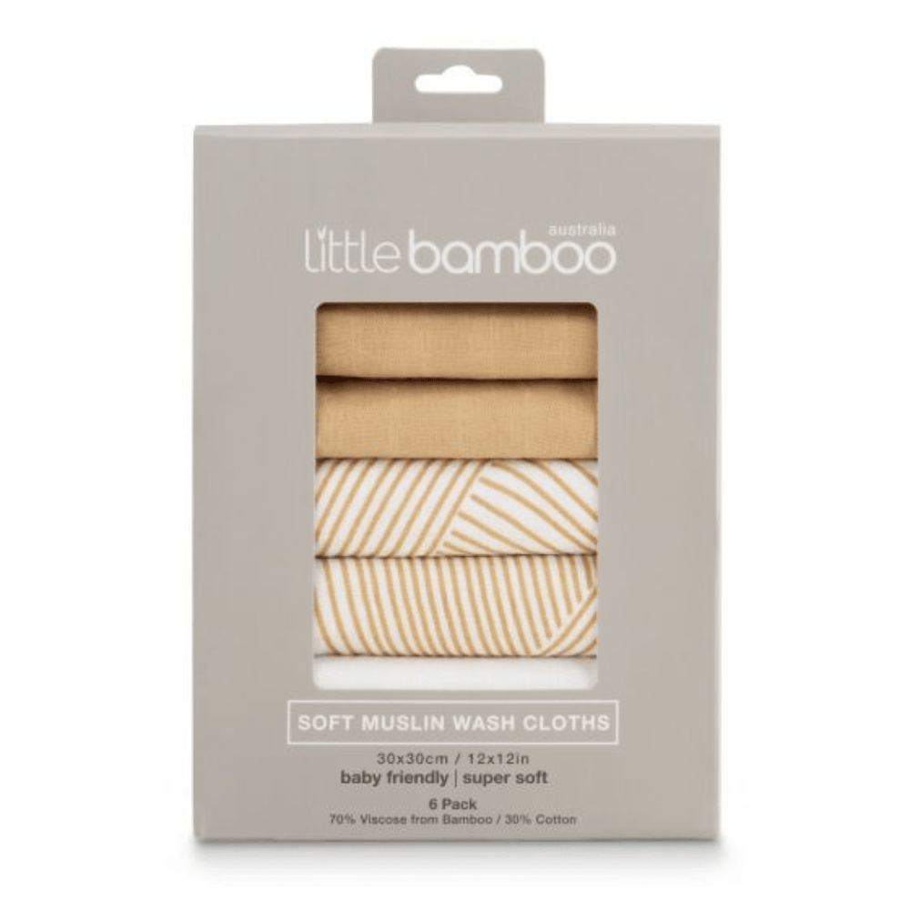 Little-Bamboo-Muslin-Wash-Cloths-6-Pack-Marigold-Naked-Baby-Eco-Boutique