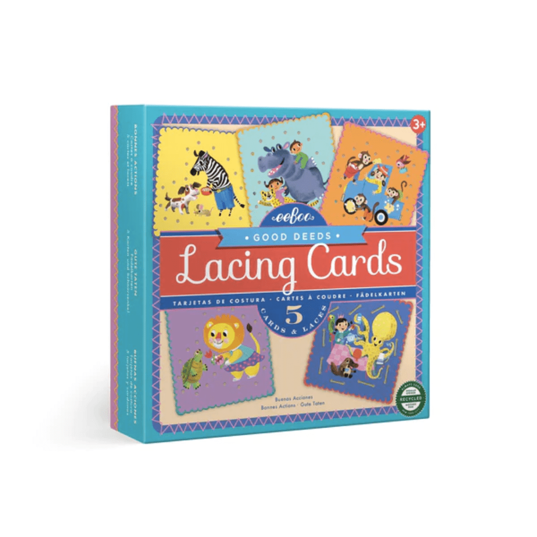eeBoo Lacing Cards (Multiple Variants) - Naked Baby Eco BoutiqueLittle-Boy-Using-Eeboo-Lacing-Cards-Good-Deeds-Naked-Baby-Eco-Boutique