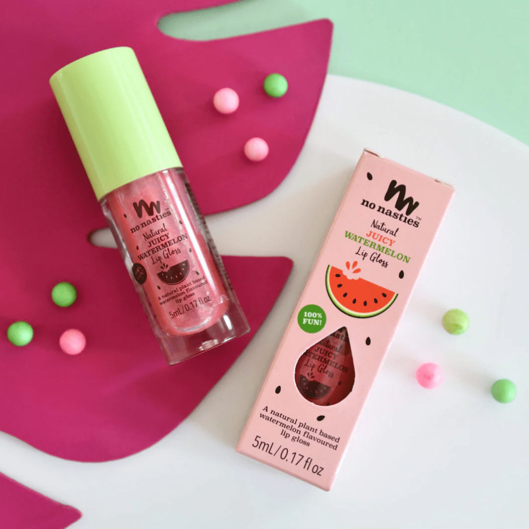 No Nasties All-Natural Kids Lip Gloss (Multiple Variants) by No Nasties Play Makeup is a hydrating and fruity lip product that leaves your lips feeling nourished and glossy. It comes in a convenient bottle for easy application.