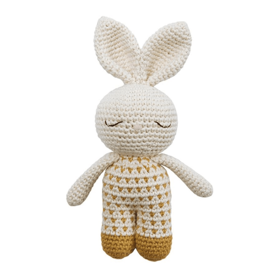 The Patti Oslo Organic Cotton Little Bunny, made from organic cotton, is white and yellow.