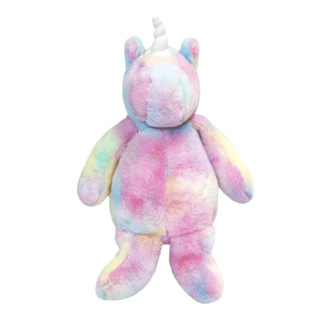 A sustainable gift made from recycled household plastics, the Re-Softables Rainbow Unicorn Stuffed Animal by Re-Softables features a magical unicorn horn.