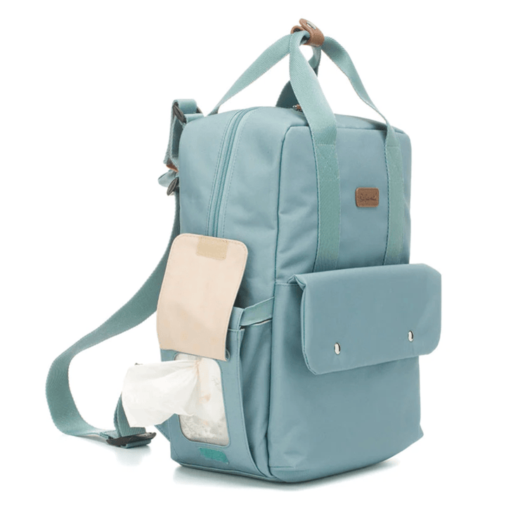 Side-View-of-Babymel-Georgi-Eco-Convertible-Nappy-Backpack-Aqua-Showing-Wipes-in-Pocket-Naked-Baby-Eco-Boutique
