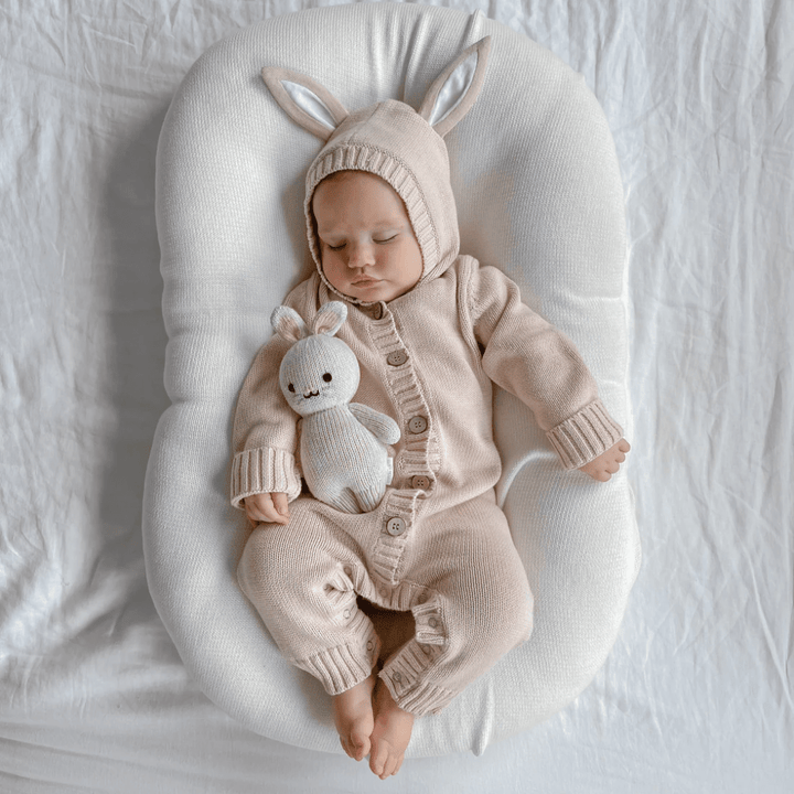 Sleepy-Baby-Wearing-Aster-And-Oak-Organic-Bunny-Knit-Romper-Mauve-Naked-Baby-Eco-Boutique