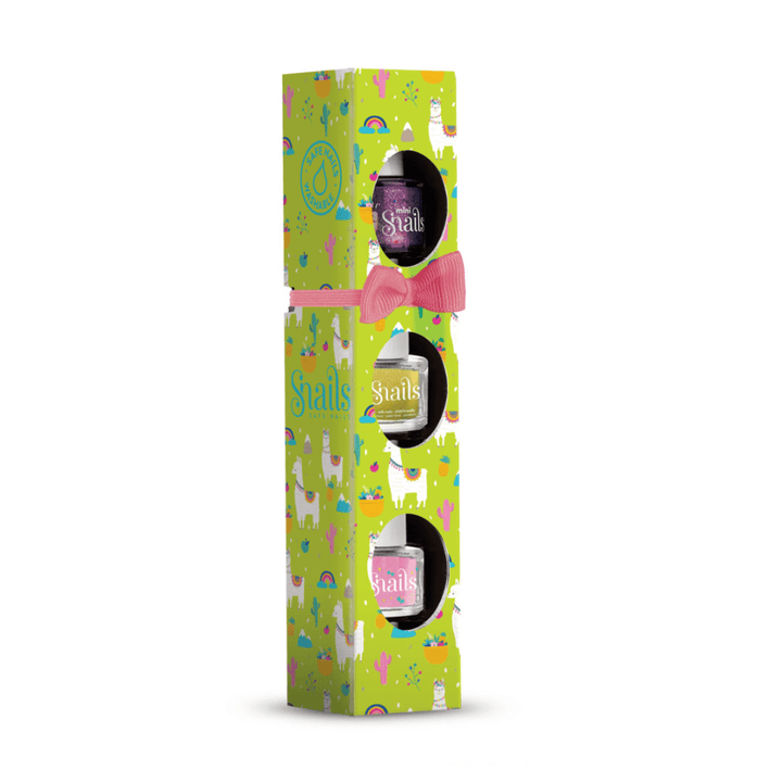 A SNAILS Non-Toxic Washable Natural Nail Polish - Mini 3-Pack box with a pink bow on it.