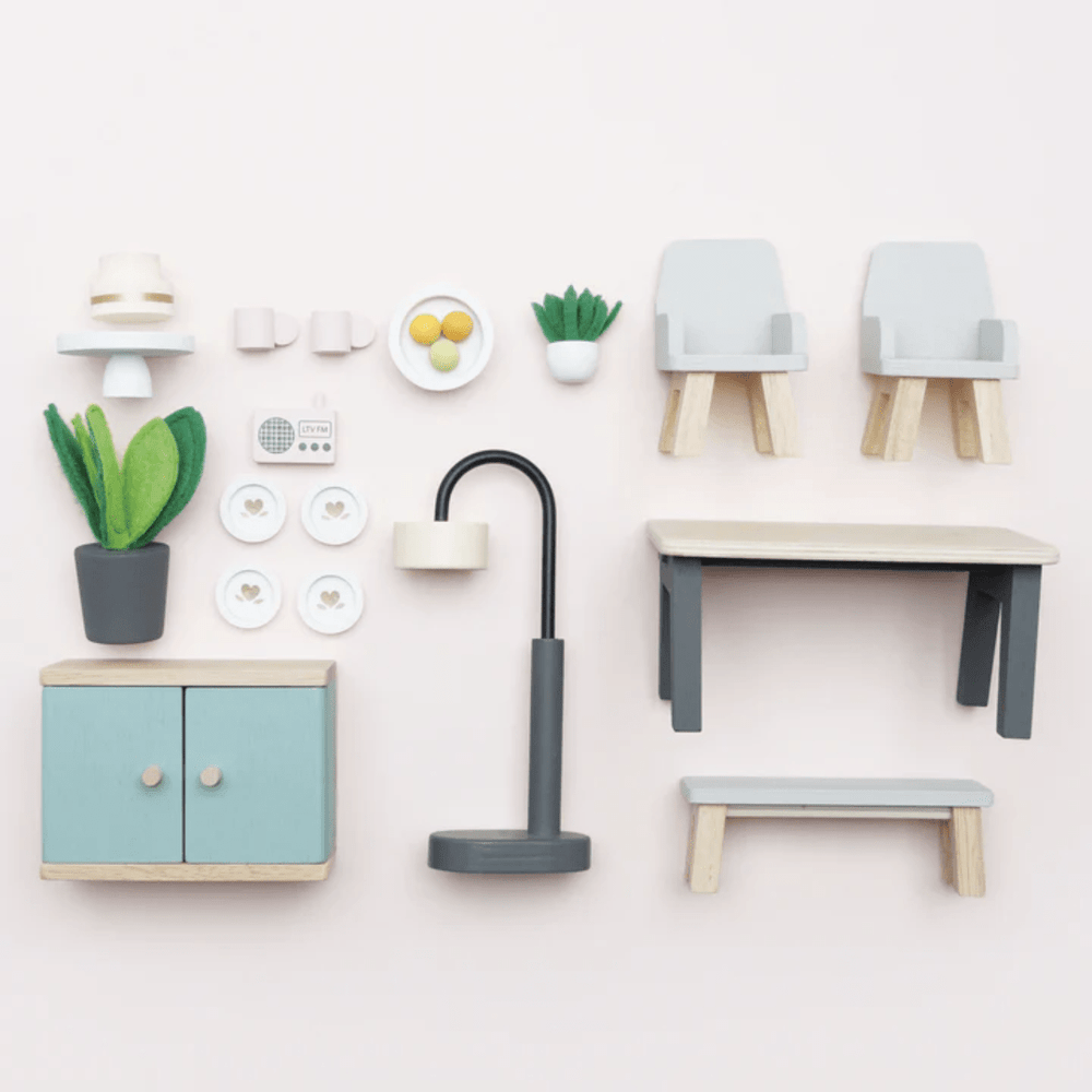 Styled-Image-Of-All-Pieces-In-Le-Toy-Van-Dining-Room-Dollhouse-Furniture-Naked-Baby-Eco-Boutique