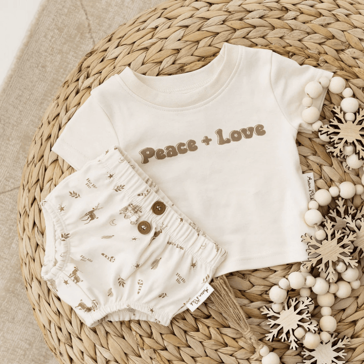Styled-Image-Of-Aster-And-Oak-Organic-Peace-And-Love-Print-Tee-Naked-Baby-Eco-Boutique