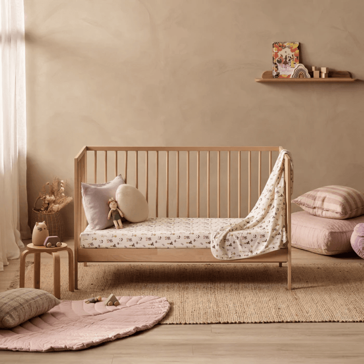 Styled-Image-Of-Wilson-And-Frenchy-Organic-Cotton-Cot-Sheet-Petit-Garden-Naked-Baby-Eco-Boutique