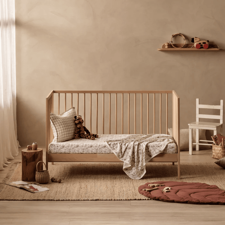 Styled-Image-Of-Wilson-And-Frenchy-Organic-Cotton-Cot-Sheet-Tribal-Woods-Naked-Baby-Eco-Boutique