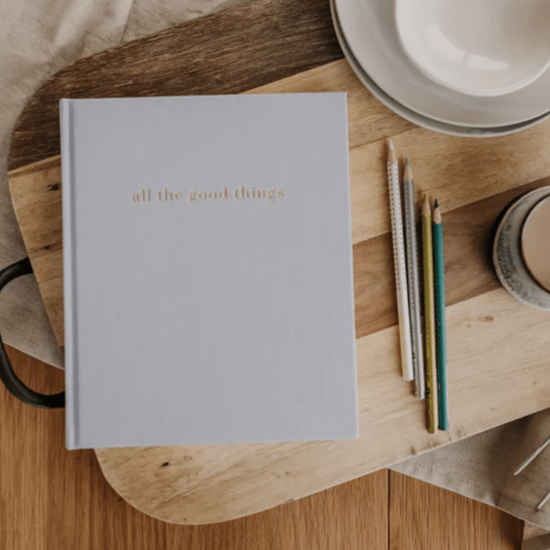 Styled-Image-Olive-And-Page-All-The-Good-Things-Family-Gratitude-Journal-Latte-Naked-Baby-Eco-Boutique