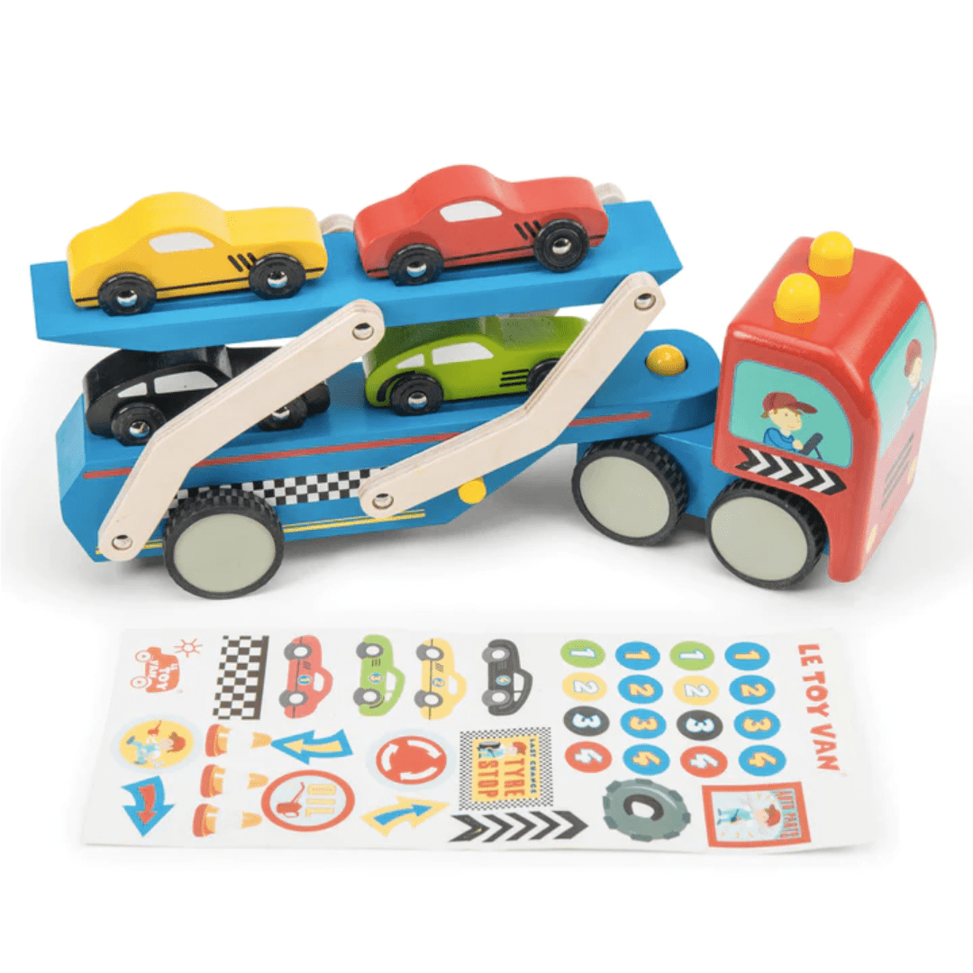 Transporter-With-Stickers-In-Le-Toy-Van-Race-Car-Transporter-Set-Naked-Baby-Eco-Boutique