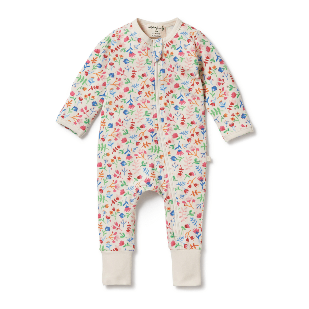 A floral print baby romper from Wilson & Frenchy. --> A floral print baby romper from Wilson & Frenchy Organic Baby Pyjamas.