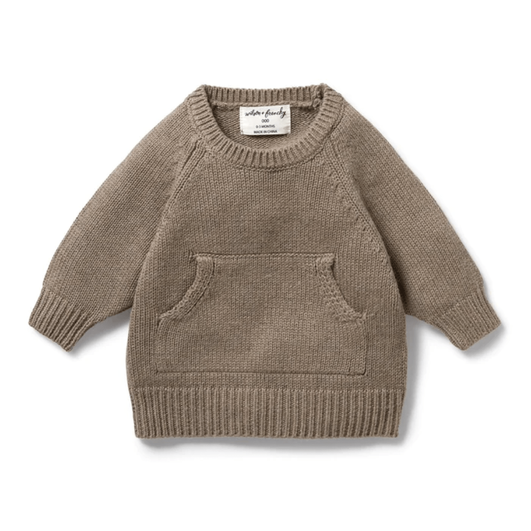 Wilson-And-Frenchy-Knitted-Pocket-Jumper-Walnut-Naked-Baby-Eco-Boutique
