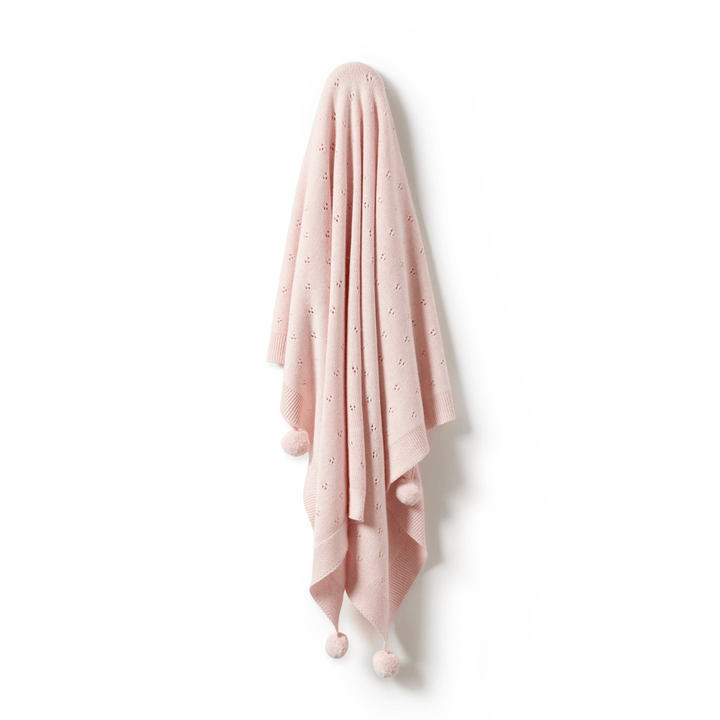 Wilson-And-Frenchy-Knitted-Pointelle-Baby-Blanket-Pink-Hanging-Naked-Baby-Eco-Boutique