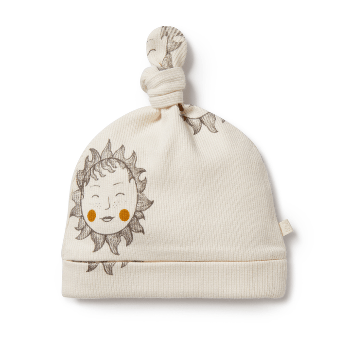 Wilson & Frenchy Organic Rib Knot Hat featuring a sun face.