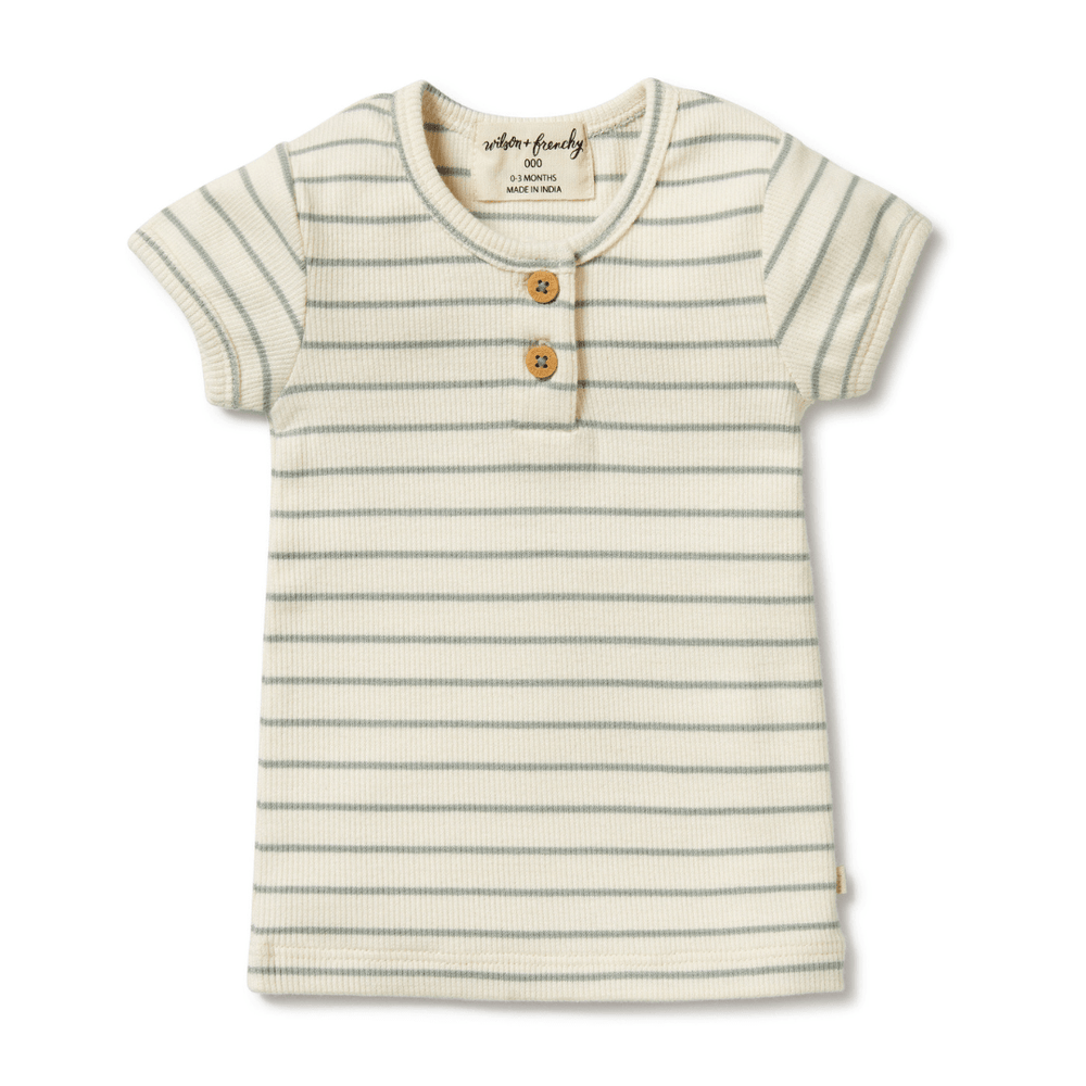 A Wilson & Frenchy Organic Rib Stripe Henley Tee (Multiple Variants) GOTS-certified organic cotton baby's striped t-shirt.