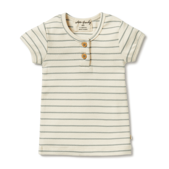 A Wilson & Frenchy Organic Rib Stripe Henley Tee (Multiple Variants) GOTS-certified organic cotton baby's striped t-shirt.