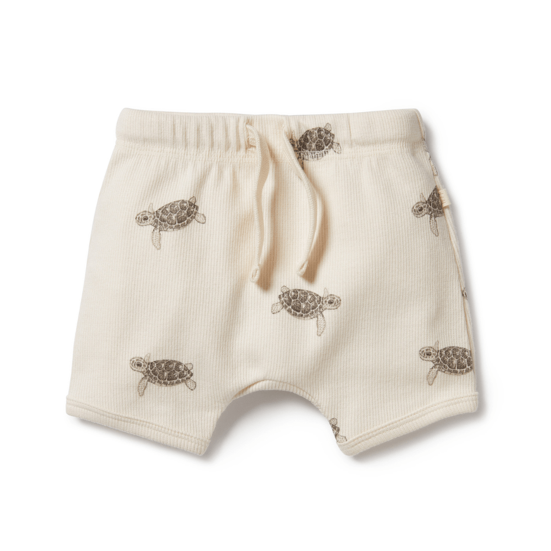 Wilson & Frenchy Organic Rib Tie-Front Shorts (Multiple Variants) for babies featuring adorable turtles.