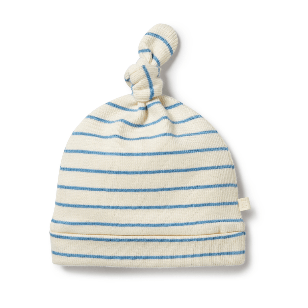 An adjustable Wilson & Frenchy Organic Stripe Rib Knot Hat on a white background.