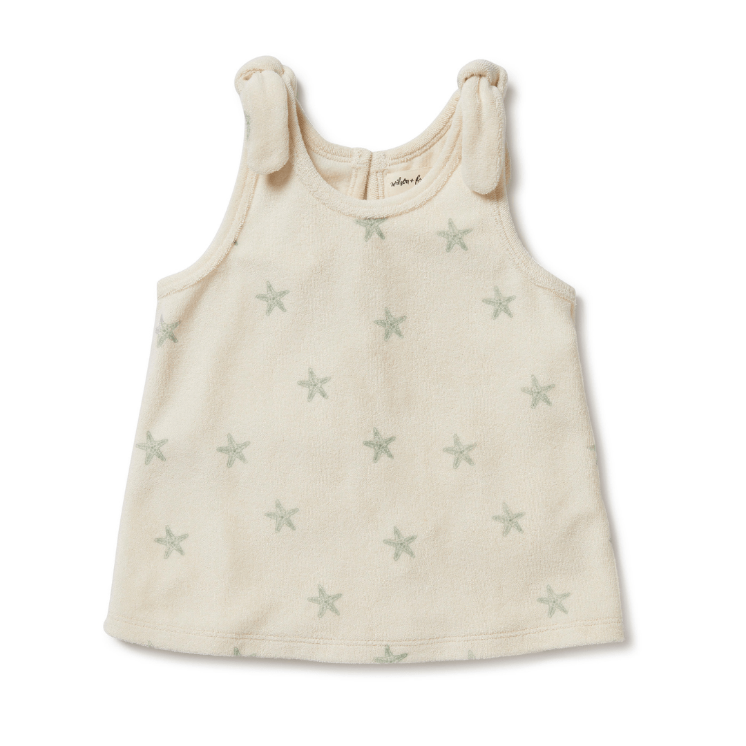 An Wilson & Frenchy Organic Terry Tie Kids Singlet (Multiple Variants) with stars on it by Wilson & Frenchy.