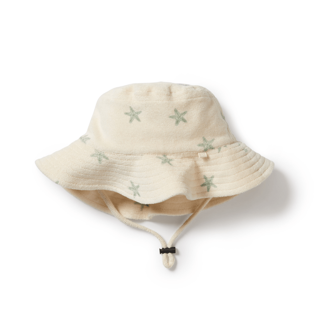 A Wilson & Frenchy Organic Terry Sunhat in LUCKY LAST - SUN DIAL design, perfect for sunny days.