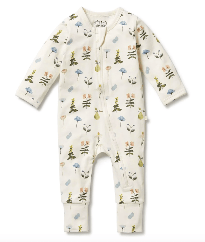 Wilson & Frenchy Organic Baby Pyjama with botanical print design, perfect for cozy nights.
