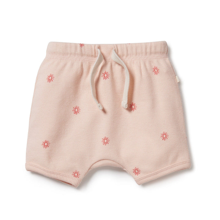 Wilson & Frenchy's Wilson & Frenchy Organic Rib Tie-Front Shorts in pink with floral print.