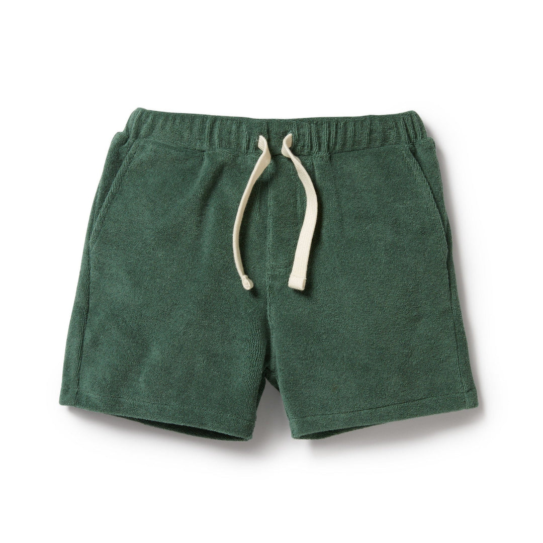 A child's Wilson & Frenchy Organic Terry Kids Shorts (Multiple Variants) with an elastic waistband.
