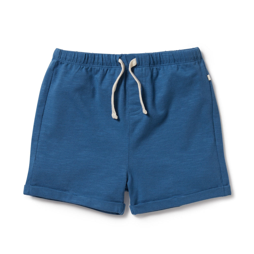 An organic baby boy's blue shorts with a drawstring by Wilson & Frenchy would be replaced with "Wilson & Frenchy Organic Tie Front Kids Shorts" in the sentence.