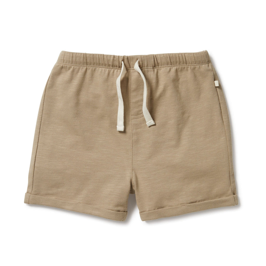 Wilson & Frenchy Organic Tie Front Kids Shorts in tan.