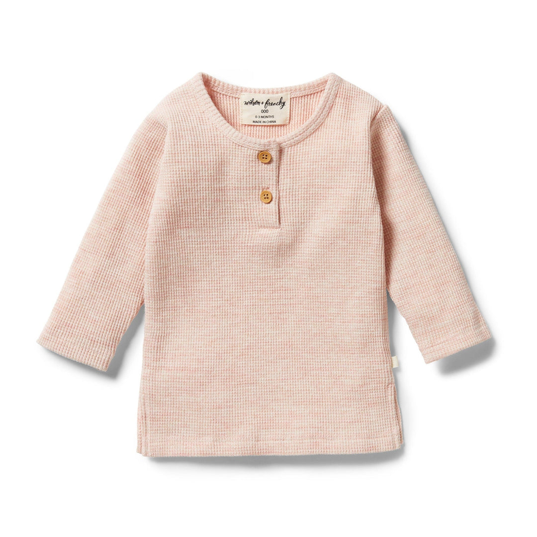Peony Fleck / 0-3 Months Wilson & Frenchy Organic Waffle Henley Top - DAMAGED - 0-3 MONTHS - Naked Baby Eco Boutique